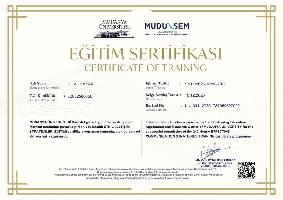 Etkili İletişim Stratejileri Eğitimi sertifikası önizlemesi